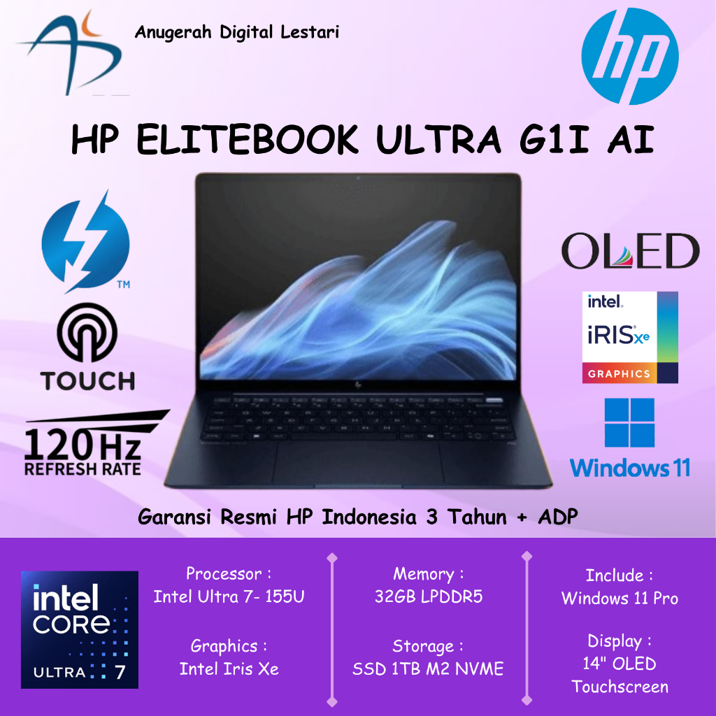 Jual HP EliteBook Ultra G1i AI 14 Ultra 7-268V VPro 14"120Hz OLED Touch 32GB DDR5 SSD 1TB W11 Pro | Shopee Indonesia