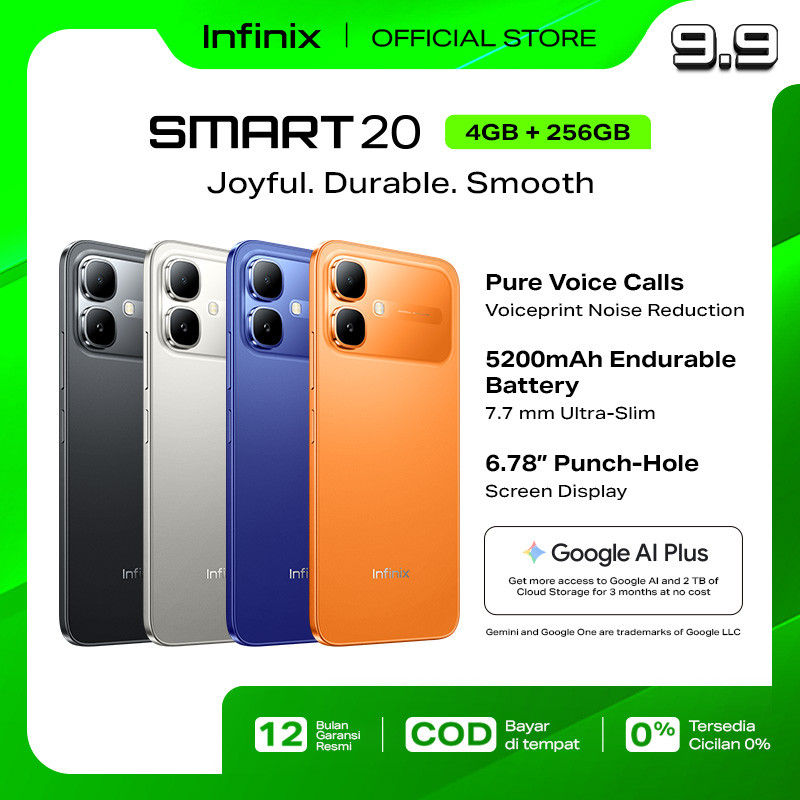 Infinix Smart 20 4/256GB - Up to 8GB Extended RAM - Mediatek Helio G81 - 6.78” - 8MP - 5200 mAh - IP64