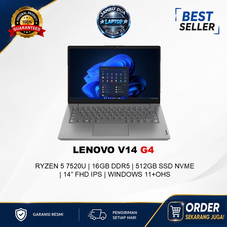 LAPTOP LENOVO V14 Gen4 RYZEN 5 7520U - RAM 16GB 512GB W11+OHS 14.0FHD IPS