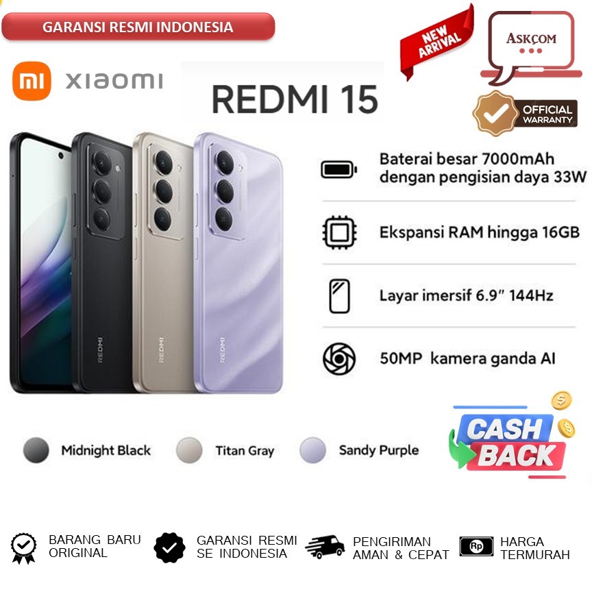 XIAOMI REDMI 15 8GB/256GB 6,9inch IPS 144Hz 7000 mAh GARANSI RESMI