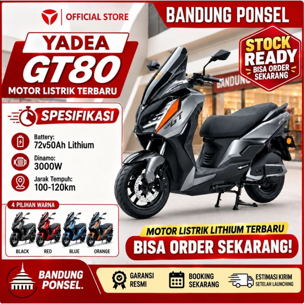 Jual YADEA GT80 Motor Listrik 3000W Lithium 72V50Ah 100-120KM | Garansi Resmi | Shopee Indonesia