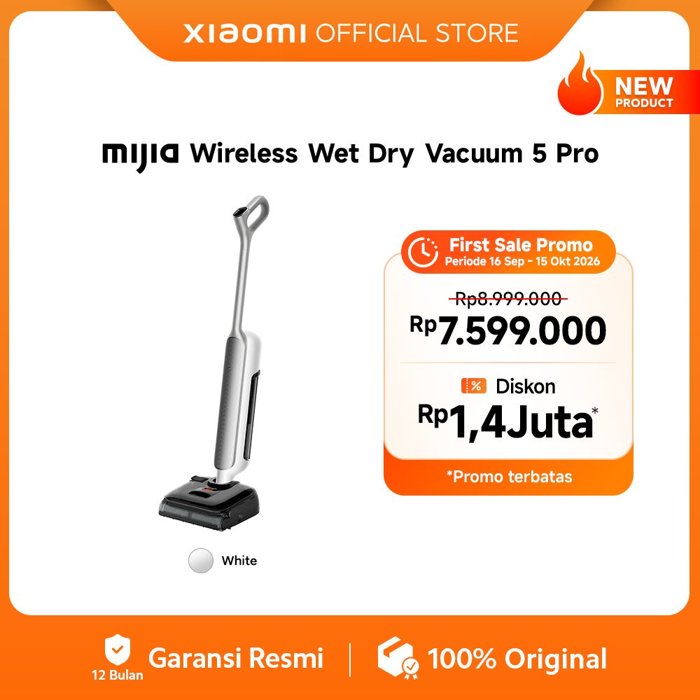 Jual Xiaomi Mijia Wireless Wet Dry Vacuum 5 Pro | Uap Panas 160°C Bersihkan Noda Membandel | Daya Hisap Kuat 26.000Pa Kotoran Basah & Kering | Self-Cleaning 100°C | Pengeringan Bersuhu Tinggi | Vacuum Cleaner [Xiaomi Official Store] | Shopee Indonesia