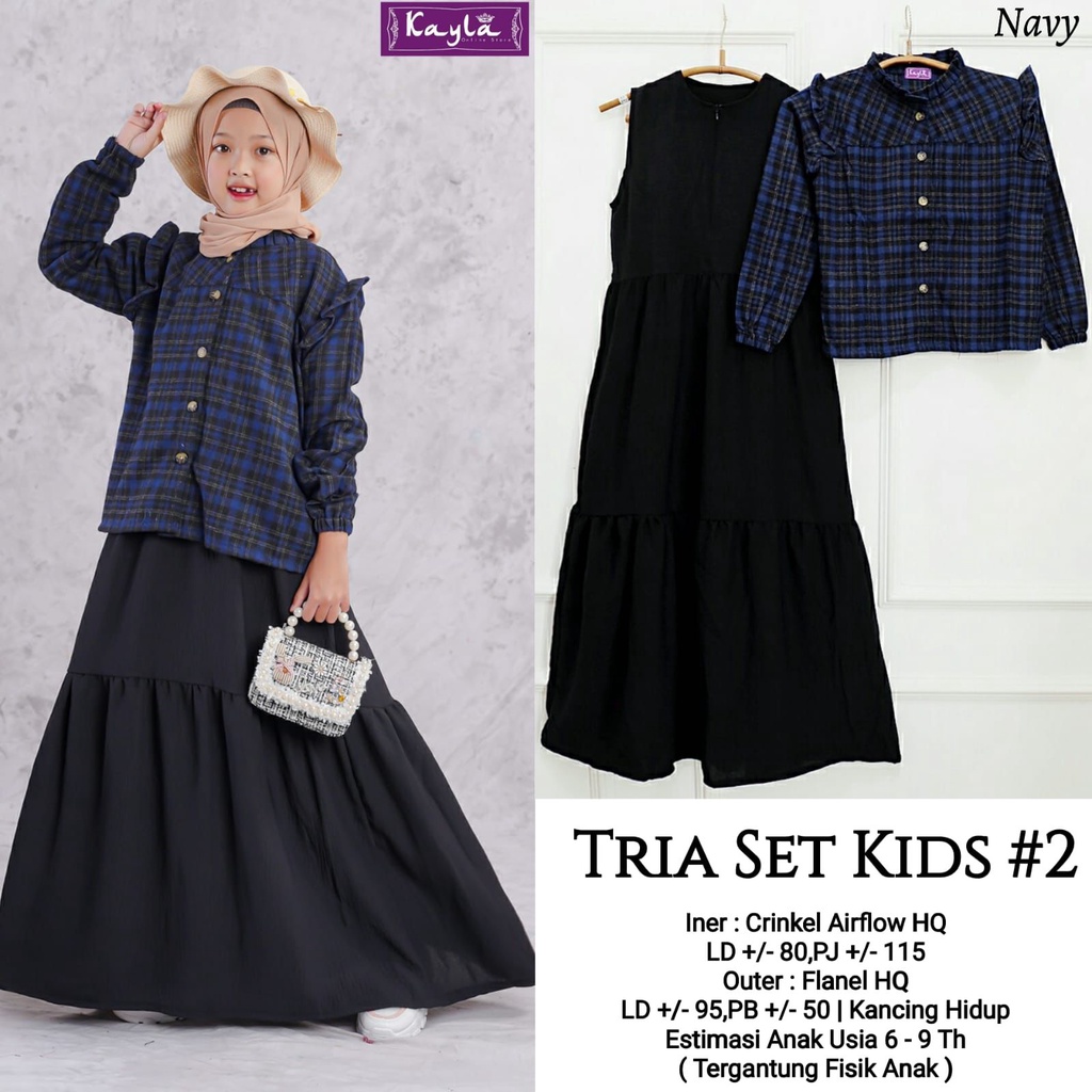 (n) TRIA SET KIDS 1# 2# SERIES BY KAYLA | ONESET SETELAN BAJU ANAK REMAJA DRESS POLOS DAN OUTER FLANEL