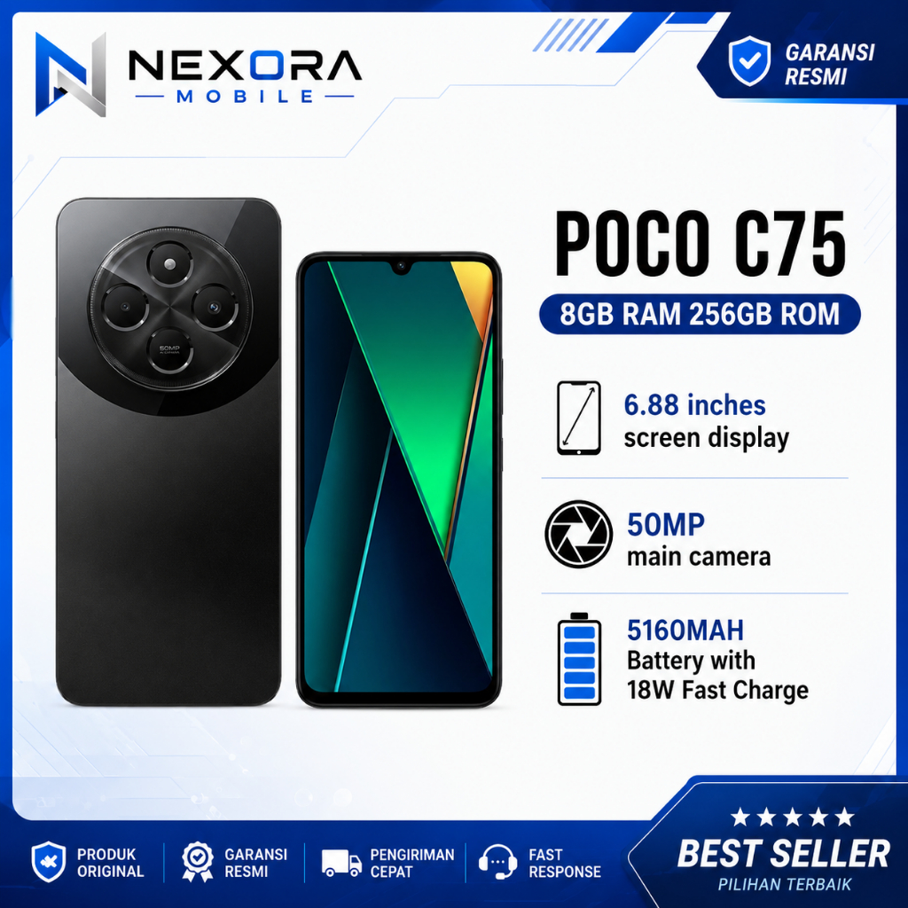 POCO C75 5G 8GB RAM 256GB ROM Garansi 2 tahun | Layar 6.88" 120Hz | Kamera AI 50MP | Baterai 5160mAh