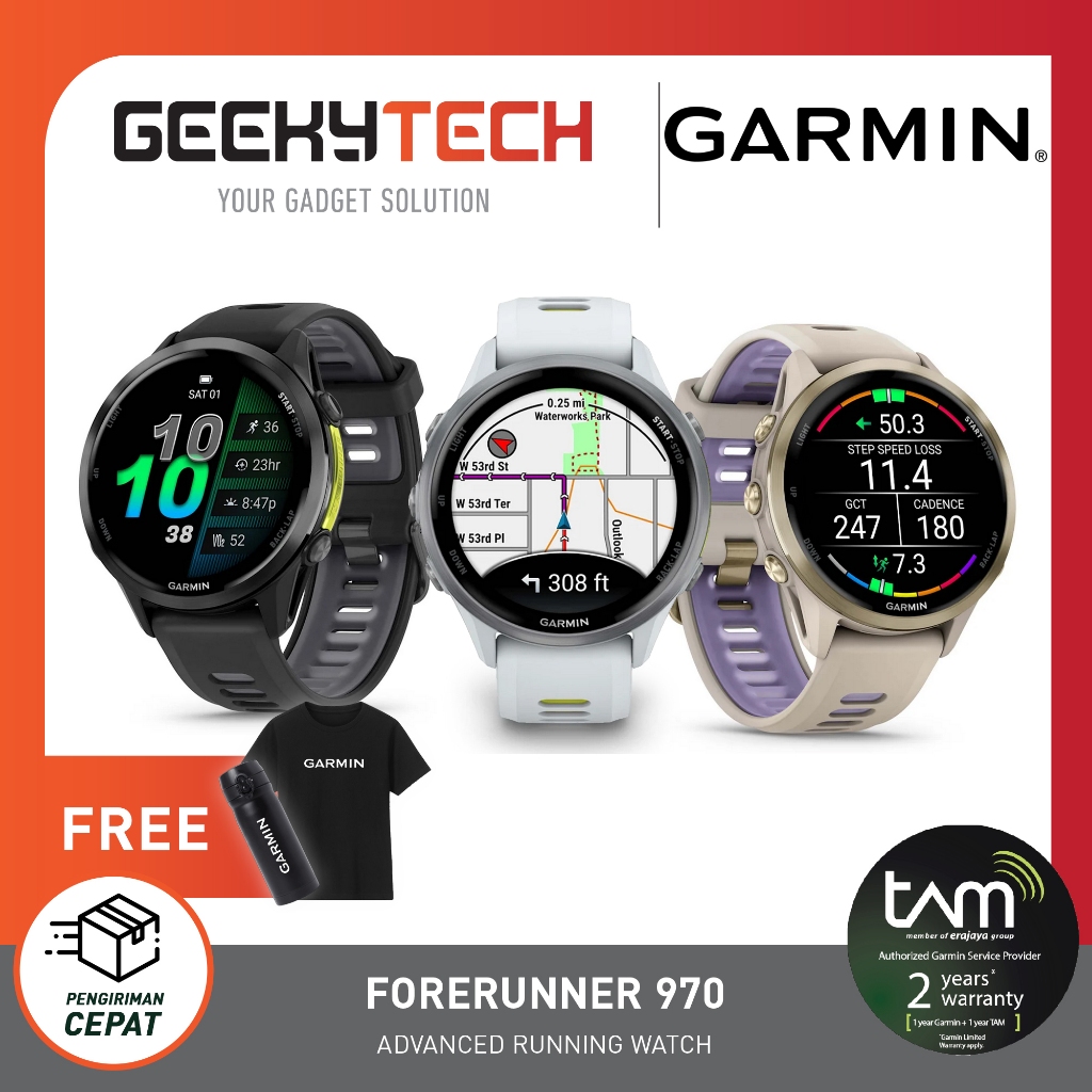 Garmin Forerunner 970 Music GPS WIFI Smartwatch - Garansi RESMI TAM 2 Tahun