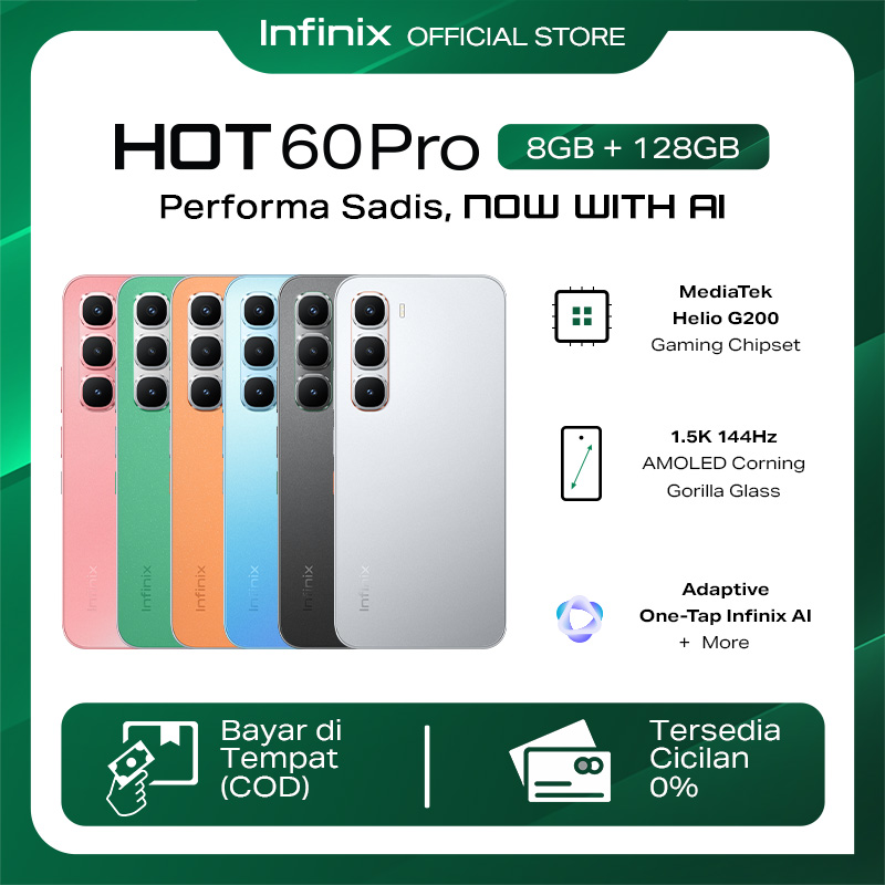 Jual Infinix Hot 60 Pro 8/128GB - Up to 16GB Extended RAM - Helio G200 - 6.78 inch 144Hz AMOLED - 50MP - 5160 mAh - NFC | Shopee Indonesia