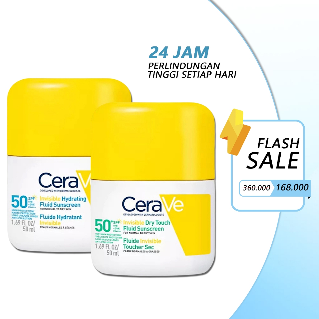 CeraVe Invisible Hydrating Fluid Sunscreen SPF 50 PA++++ 50ML  - Ringan, Non-Komedogenik, Perlindungan Tinggi