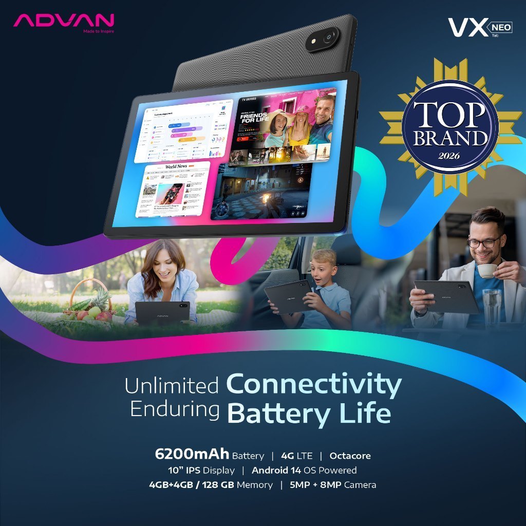 ADVAN Tab VX Neo Tablet | Dual SIM Card 4G LTE | 4GB+4GB/128GB | 10.1" IPS Screen | 6200 mAh | Android 14 | Garansi Resmi 1 Tahun