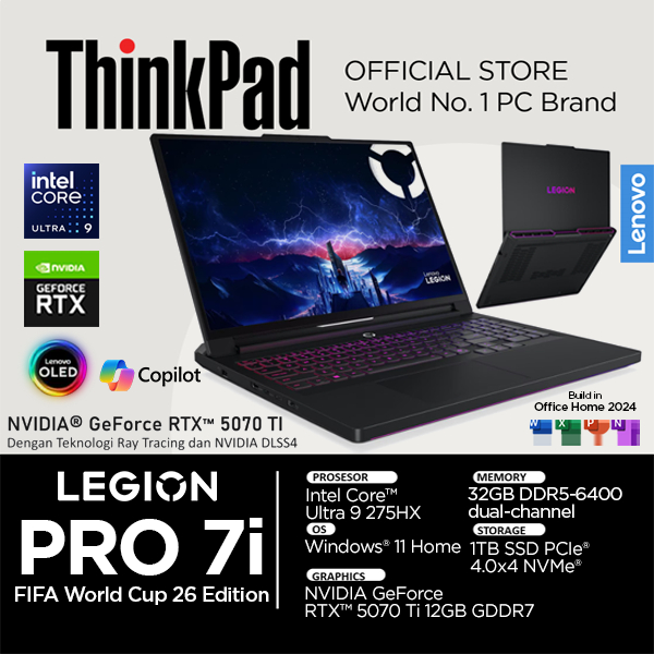 Jual Lenovo Legion Pro 7i OLED FIFA World Cup 2026 Edition Intel Core Ultra 9 275HX RTX 5070TI 32GB 1TBSSD 240Hz 16 inch Windows 11 Home Office | Shopee Indonesia
