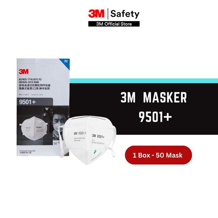 NEW - 3M 9501+ MASKER KN95 PARTICULATE RESPIRATOR P2 - 1 BOX ISI 50 MASKER