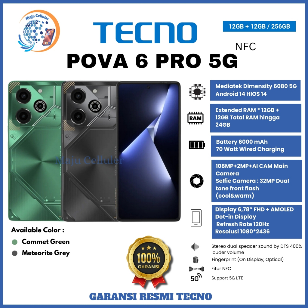 Jual TECNO POVA 6 PRO 5G 23/256GB,POVA 6 NFC 12/256GB, POVA 6 NFC 8/256GB (Garansi Resmi Tecno 1 Tahun) | Shopee Indonesia