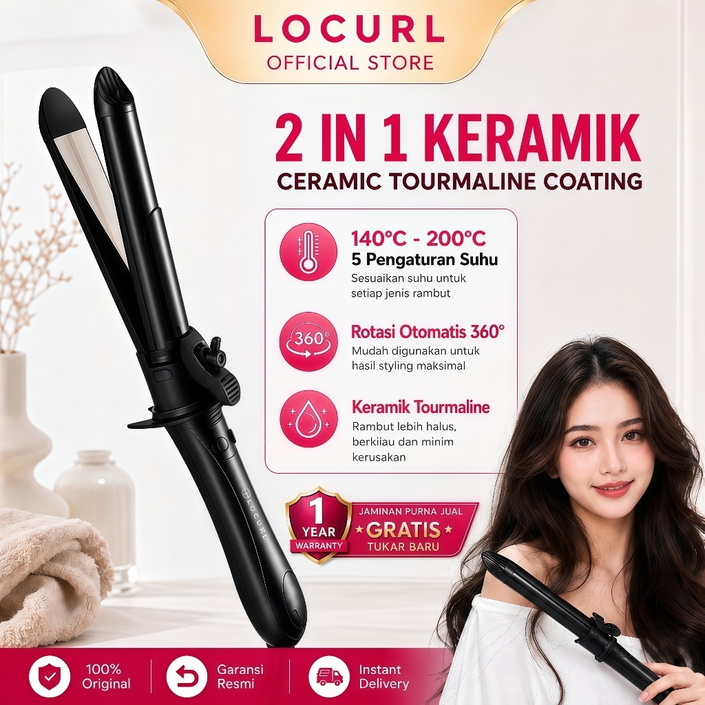 Jual LOCURL - Catokan Rambut 2 in 1 Ceramic Tourmaline Auto Rotating 360° Hair Curler & Straightener LED Display 100-200°C | Shopee Indonesia