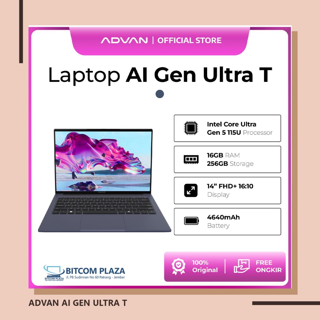 ADVAN AI GEN ULTRA T, Intel Core Ultra 5-115U/16G LPDDR5/256G SSD/Intel Graphic/WIN 11/14" WUXGA IPS Touchscreen