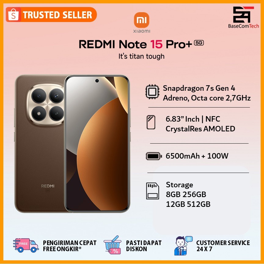 Jual Handphone Xiaomi Redmi Note 15 Pro Plus 5G | ROM 12GB 512GB | 6500mAh 100Wired | 6.83" Inch CrystalRes AMOLED NFC | Baru Garansi Resmi Indonesia | Shopee Indonesia