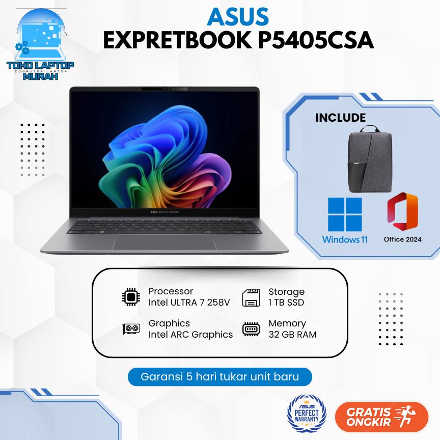 Asus Expertbook P5405CSA-NZ7310WS Ultra 7 258V 32GB 1TB W11+Ohs+O365 14.0WUXGA