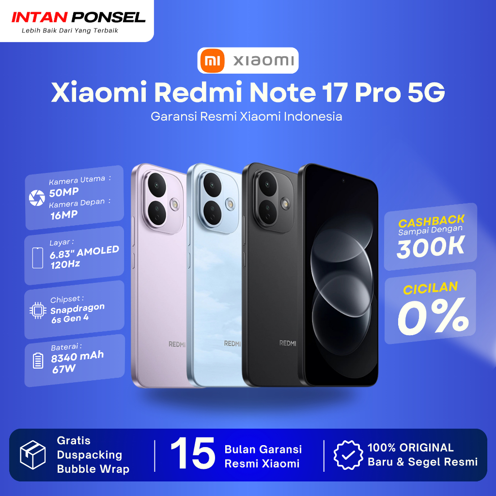 Xiaomi Redmi Note 17 Pro 5G 8GB/512GB | 8340mAh | AMOLED 1.5K | Garansi Resmi Xiaomi indonesia 15 Bulan