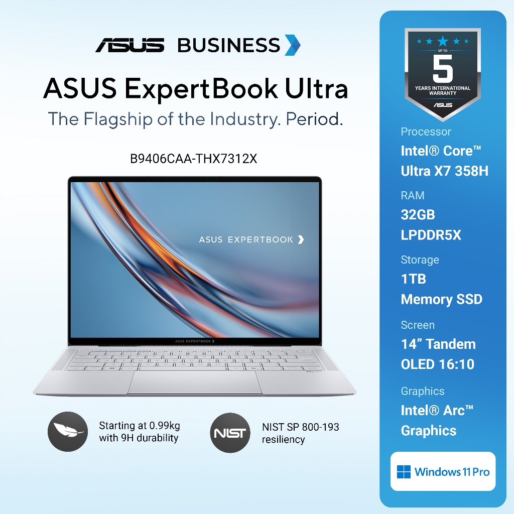 Jual ASUS ExpertBook B9 B9406CAA-THX7312WS (Intel® Core™ Ultra X7 358H/32GB/1TB/Win 11 Home/B9406CAA) | Shopee Indonesia