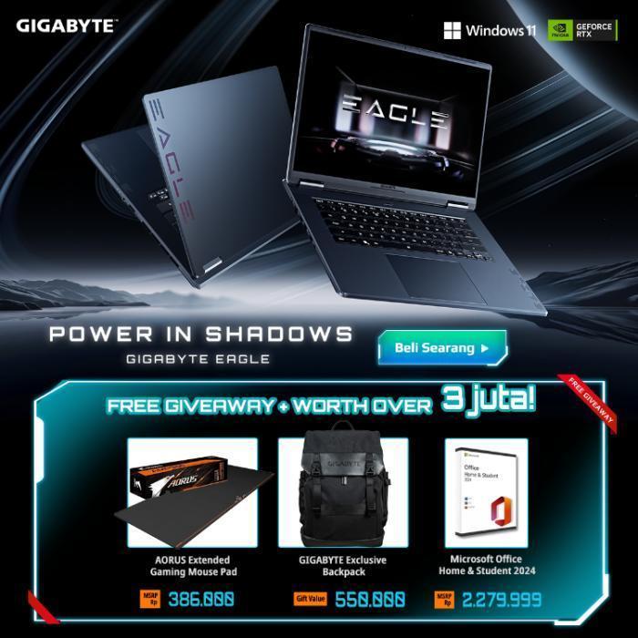 GIGABYTE EAGLE 9MJ AMD RYZEN 5 7535HS RTX 4050 6GB RAM 16GB 512GB 16.0WUXGA IPS 165Hz - 16GB/512GB, Standard