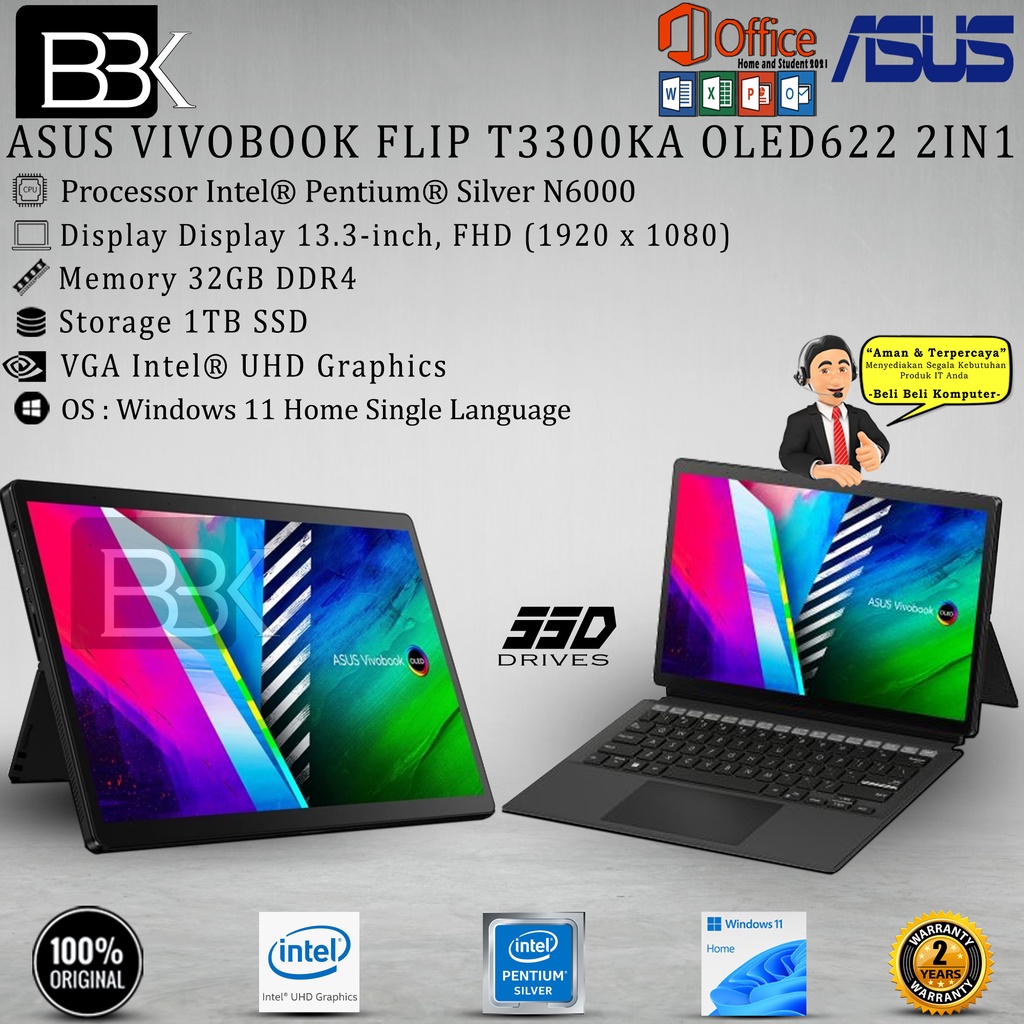Jual ASUS VIVOBOOK FLIP T3300KA OLED622 2IN1 N6000 32GB 1TB W11 13.3FHD | Shopee Indonesia