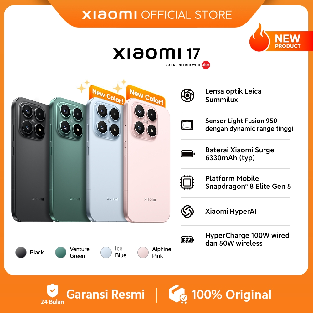 Xiaomi 17 (12GB/256GB) (12GB/512GB) Lensa Optik Leica Summilux | Sensor Light Fusion 950 dengan Dynamic Range Tinggi | Baterai Xiaomi Surge 6330mAh (typ) | Platform Mobile Snapdragon® 8 Elite Gen 5 | Xiaomi HyperAI [Xiaomi Official Store]