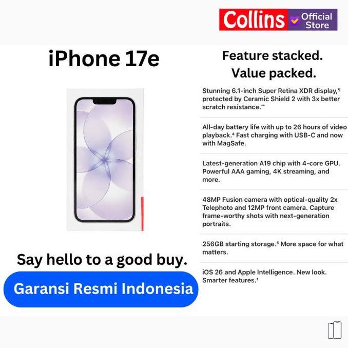 Apple Iphone 17E 256Gb 512Gb A19 Chip Cpu 6C / Gpu 4C Resmi Indonesia