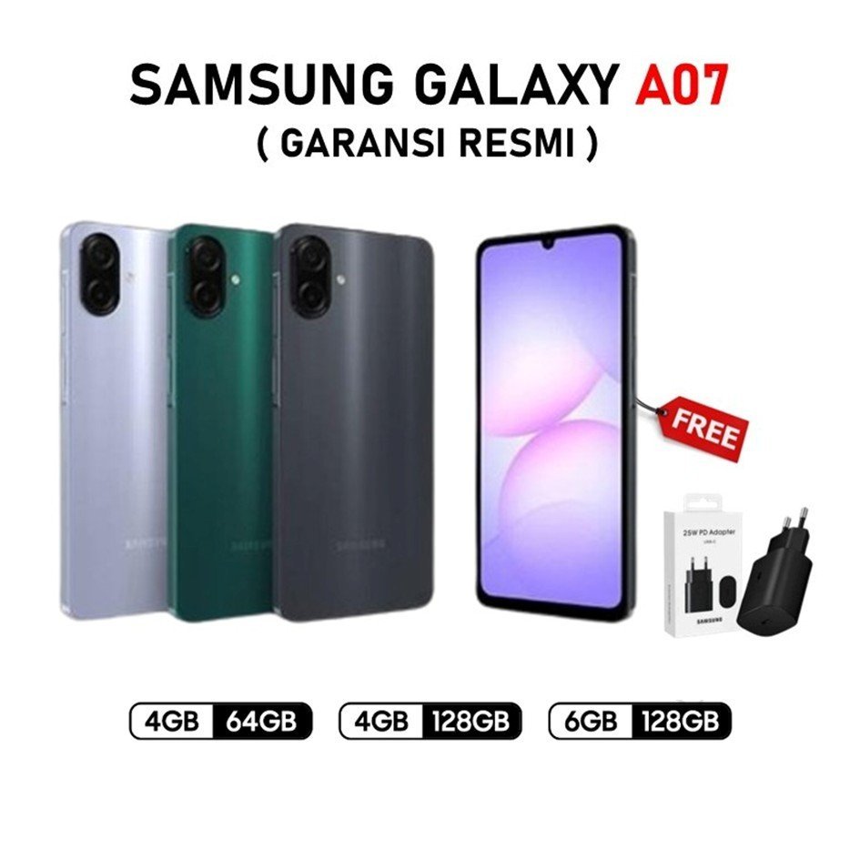 [LIVE KREATOR] Samsung Galaxy A07 4GB/64GB | 4GB/128GB - Layar imersif 6.7" 90Hz - 5000mAh 25W Fast Charging - IP54