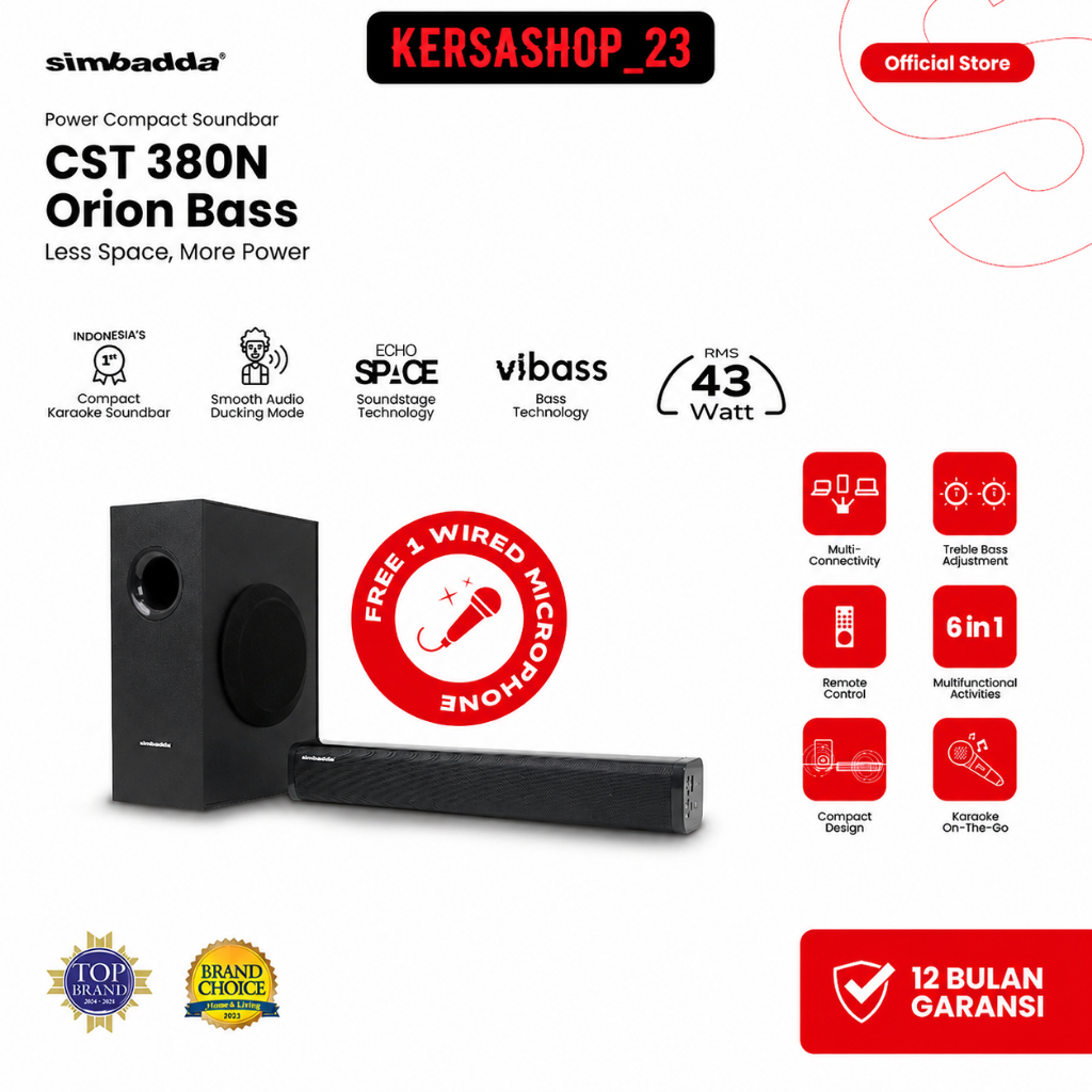 SIMBADDA CST 380N Orion Bass Soundbar Baru 43W RMS Karaoke Bluetooth Compact