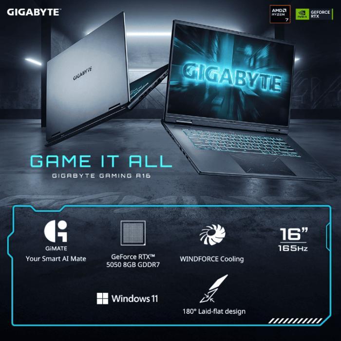 GIGABYTE GAMING A16 3TH AMD RYZEN 7 260 RTX 5050 8GB RAM 16GB 512SSD 16.0WUXGA 165Hz - 16GB/512GB, Standard