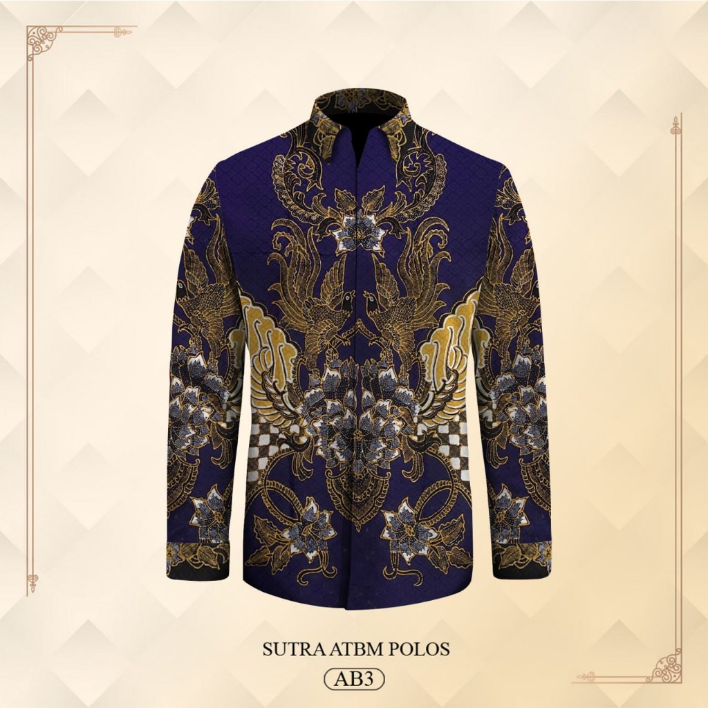 Kemeja pria barik tulis navy lengan panjang formal dewasa bahan atbm sutera premium pola asli batik pekalongan motif terbaru