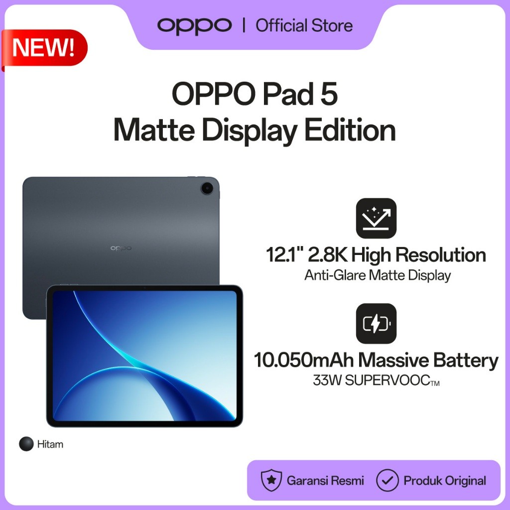 [NEW] OPPO Pad 5 Matte Display Edition 8GB/256GB Starlight Black WIFI [12.1" 2.8K Anti-Glare Matte Display, AI-Powered Note-Taking, 10050mAh Massive Batter]