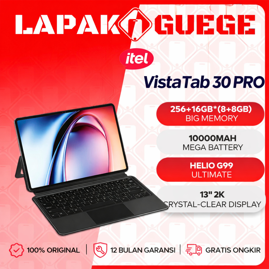 itel VistaTab 30 Pro 8/256gb 13" 4G LTE layar 2k clear G99 ultimate 10000mAh baru grnsi resmi