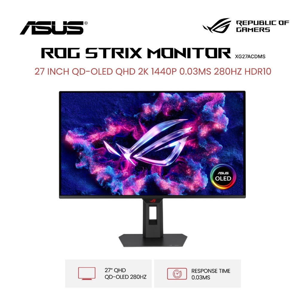 Jual ASUS OLED GAMING MONITOR 27 INCH ROG STRIX XG27ACDMS QD-OLED QHD 2K 1440P 0.03MS 280HZ HDR10 HDMI+DP USB-C ERGONOMICS 3Y | Shopee Indonesia