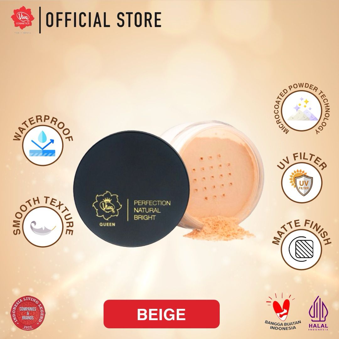 Viva Queen Perfection Natural Bright Loose Powder 35g (MATTE FINISH UV FILTER & WATERPROOF) - Tersedia 3 Varian Warna