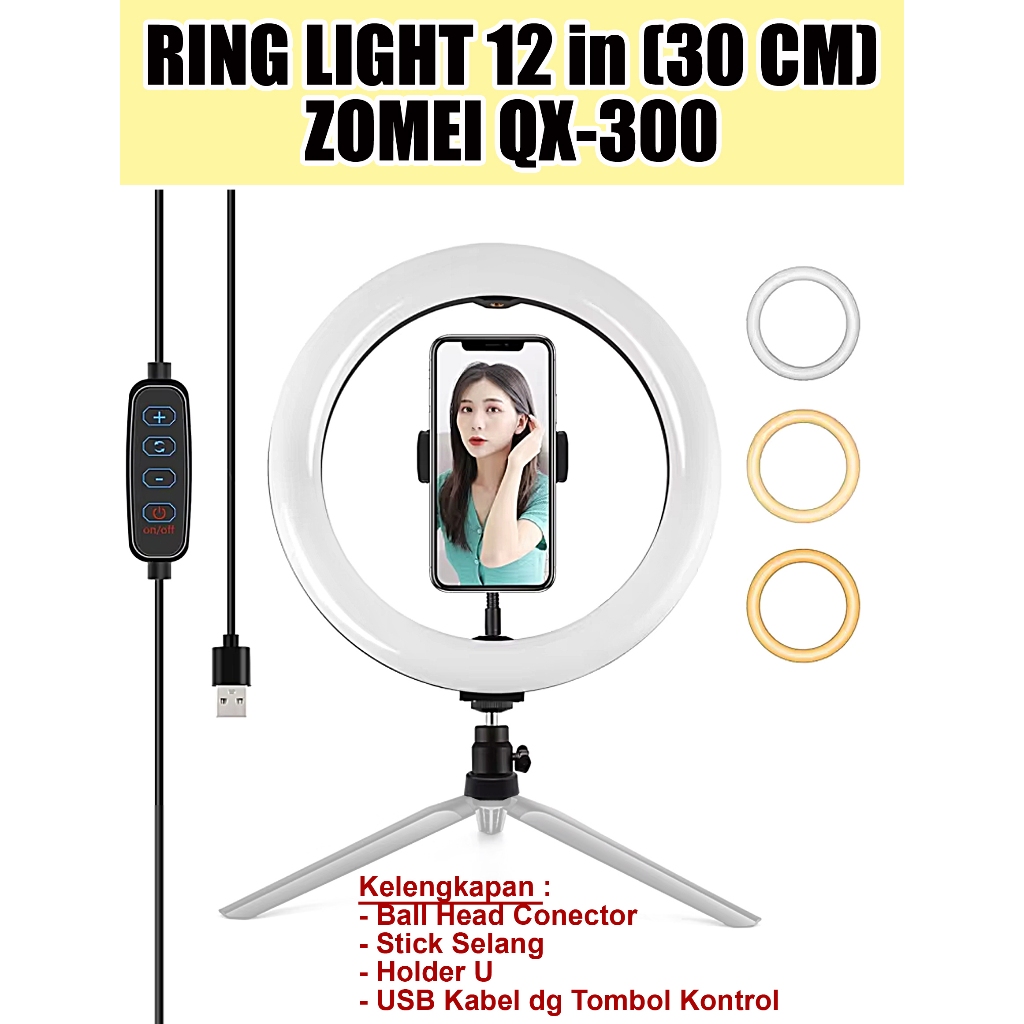 Jual Ring Light 10 inch dan 12 inch (30cm) - Zomei QX 300- Cocok untuk Penerangan Video dan Fotografi | Shopee Indonesia