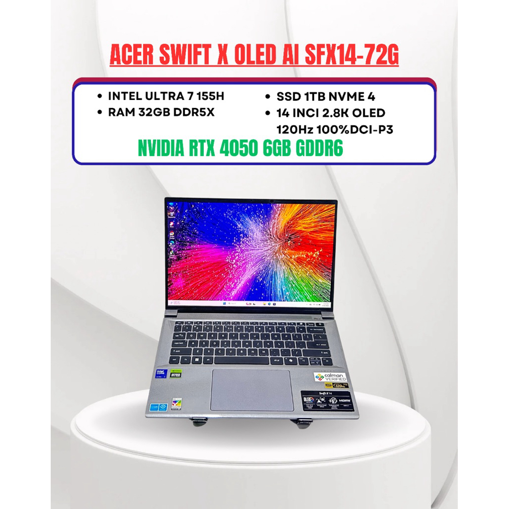 Jual ACER SWIFT X 14 OLED AI SFX14-72G INTEL ULTRA 7 155H NVIDIA RTX 4050 RAM 16GB SSD 1TB FULLSET | Shopee Indonesia