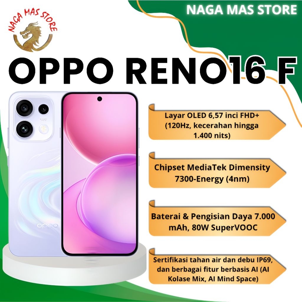 OPPO RENO16 F 5G 8GB/128GB & 8GB/256GB (GARANSI RESMI)