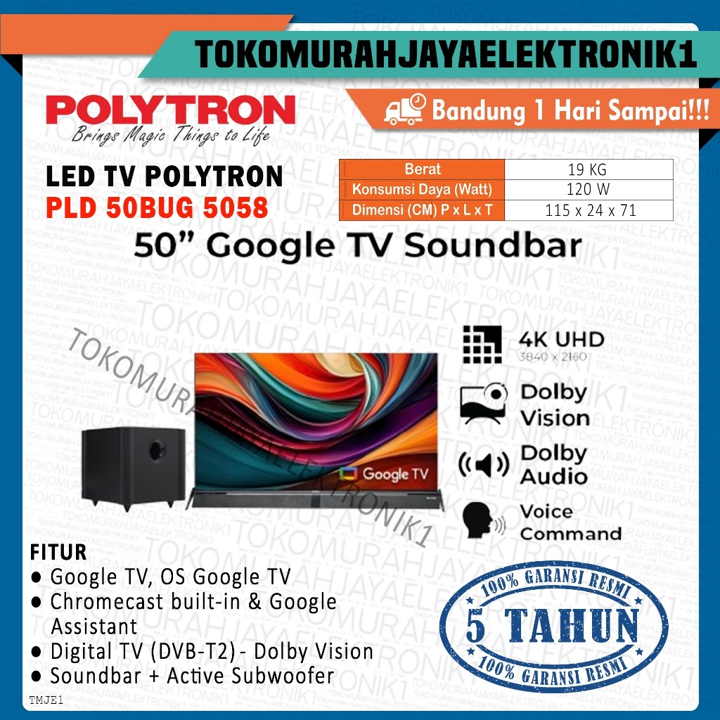 LED TV Polytron Smart Cinemax Soundbar Google TV 50 Inch PLD 50BUG5959 By TMJ