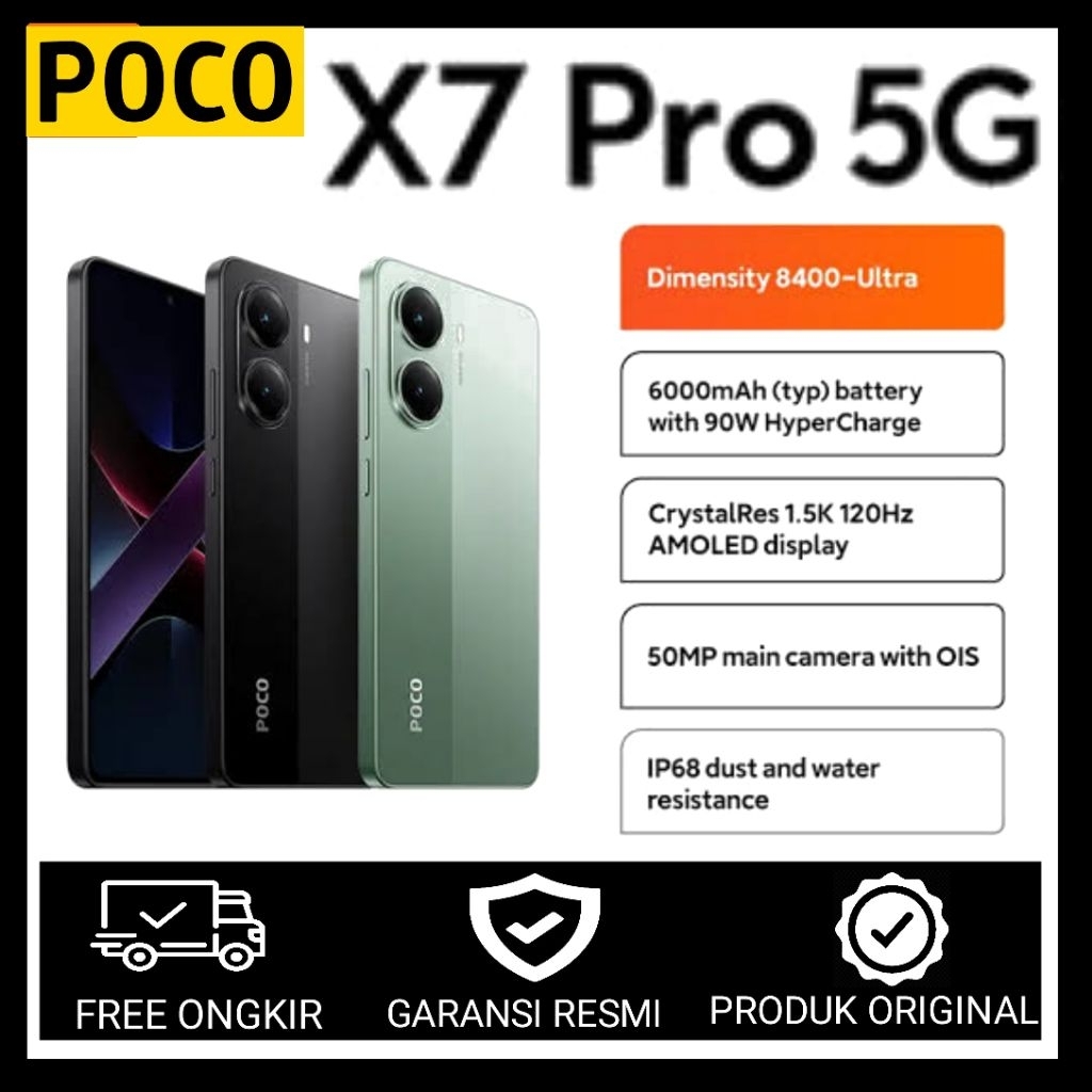 POCO X7 PRO 5G RAM 12/512GB AMOLED 120HZ IP68 100% ORIGINAL DAN GARANSI RESMI