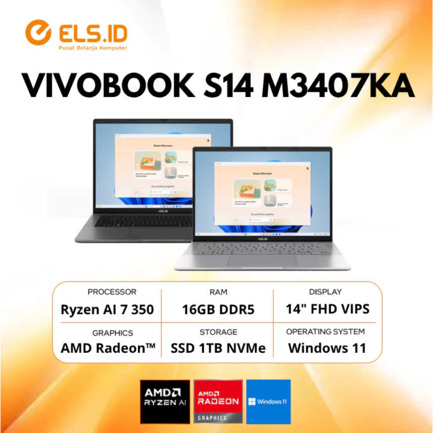 Asus Vivobook S14 M3407KA Ryzen AI 7 350 16GB SSD 1TB 14 inch OLED W11+OH2024+M365