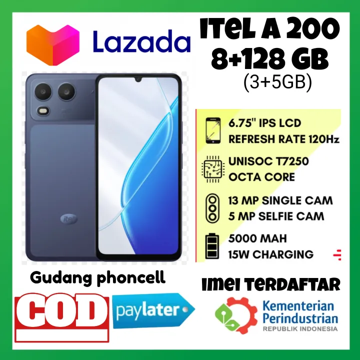 itel A200 8+128 GB (3+5GB) Unisoc T7250 6.75" IPS LCD 120Hz 13MP 5000mAh Garansi Resmi 2 Tahun | Lazada Indonesia