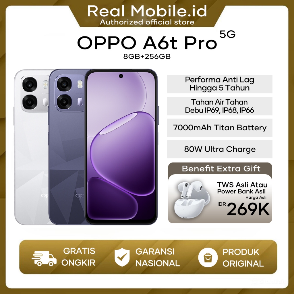 Jual [Official Store]OPPO A6t Pro 5G 8+128GB 7000mAh 45W Official Store Android Murah Terbaru 2026 | Shopee Indonesia