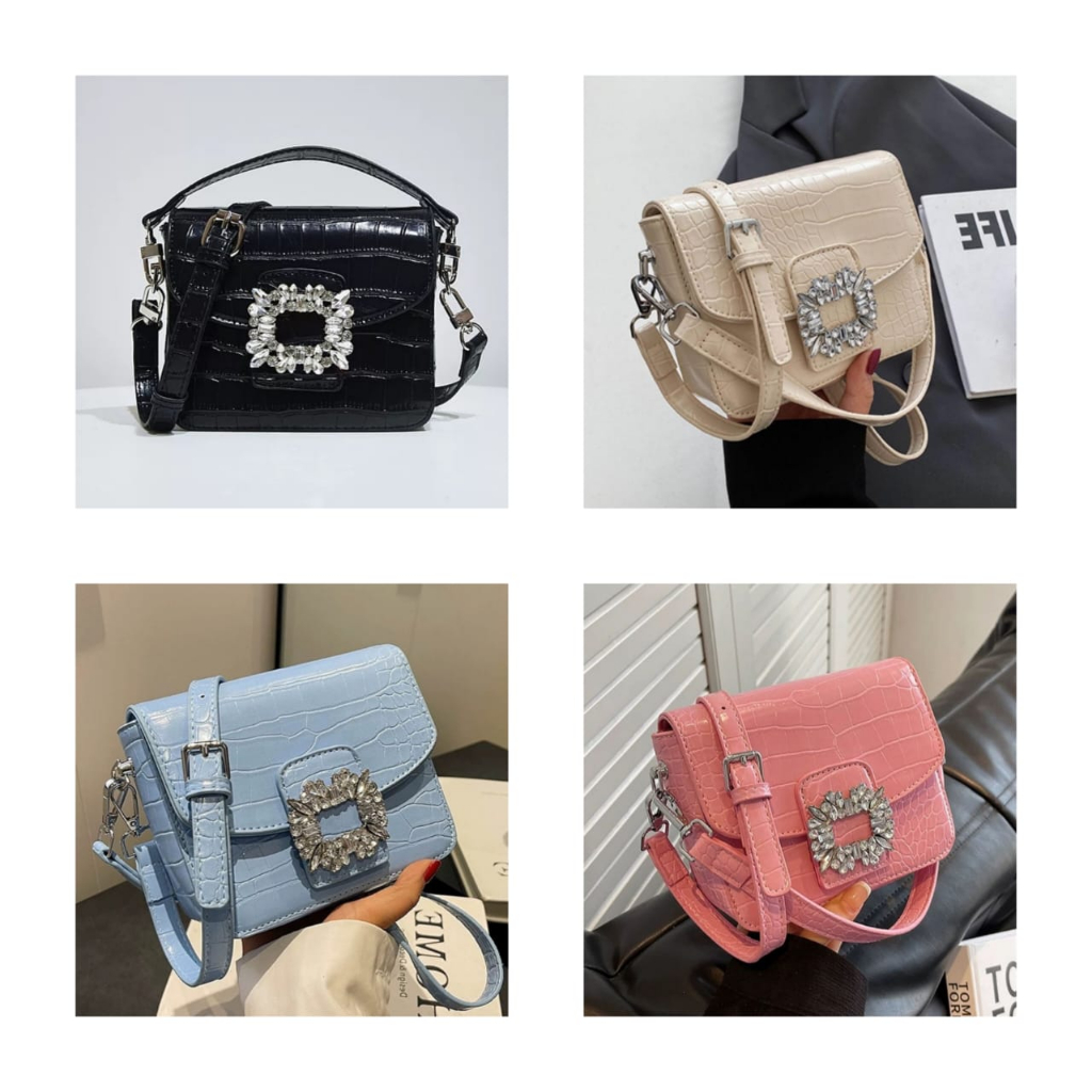 [IYU] ICT05 -  KYRA BAG / TAS WANITA SWAROVSKI TAS RIBBON MINI BAG MICRO BAG RIBBON BAG HANDBAG BLING BLING / BLINK BLINK/ HAND BAG JINGLEBAG JINGLE BAG TAS FASHION IMPORT DIAMOND - 4 WARNA