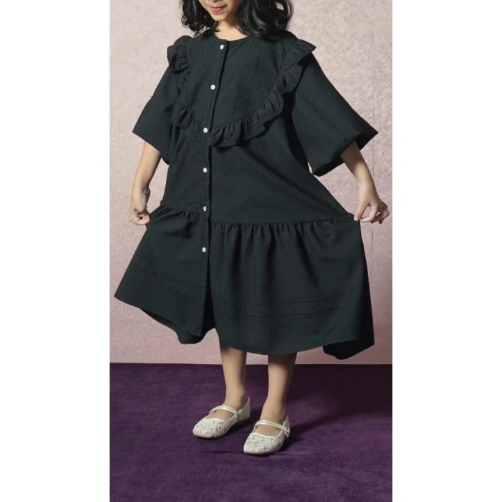 HijabChic x Tiqasya Callu Girl Dress - Dress Lebaran Anak Sarimbit Katun Premium Lembut Ruffle | Lazada Indonesia