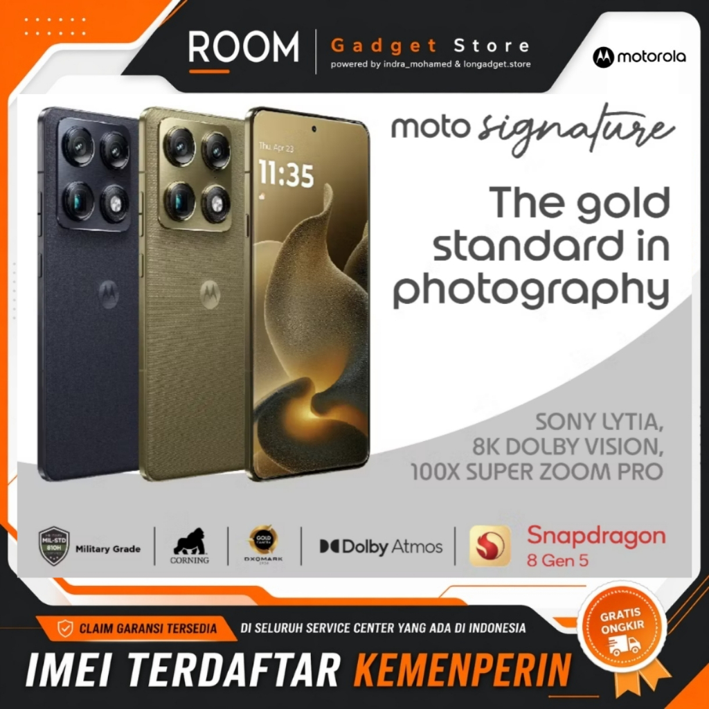Motorola Signature 5G RAM 12GB/256GB Snapdragon 8 Gen 5 MotoAI 165Hz AMOLED 50MP Triple Camera Garansi Resmi Original - Room Gadget Store