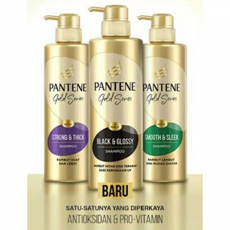 Shampo Pantene Gold Series Black&Glossy Smooth&Sleek Strong&Thick 125ml
