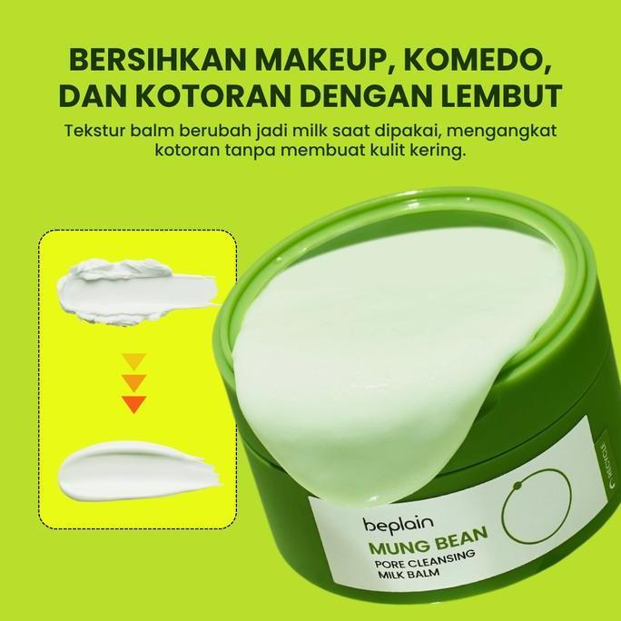 Beplain Mung Bean Pore Cleansing Milk Balm 100Ml | Pembersih Wajah 3In1 Efektif Mengangkat Makeup Komedo & Sel Kulit Mati Vegan