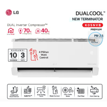LG AC Split 1/2 PK Dualcool Inverter New Terminator Premium - K05NVB