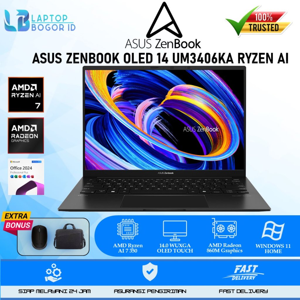 Asus Zenbook 14 OLED UM3406KA-OLED Amd Ryzen Ai 7 350 32GB DDR5 2TB SSD Touchscreen Windows 11 Home