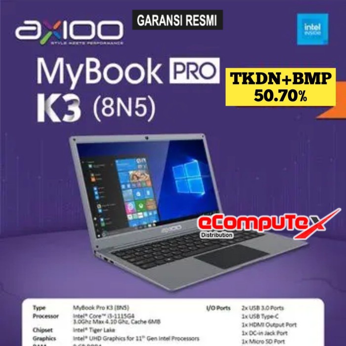 Jual LAPTOP AXIOO MYBOOK PRO K3 (8N5) i3 8GB 512GB 14"FHD IPS TKDN GARANSI RESMI | Shopee Indonesia