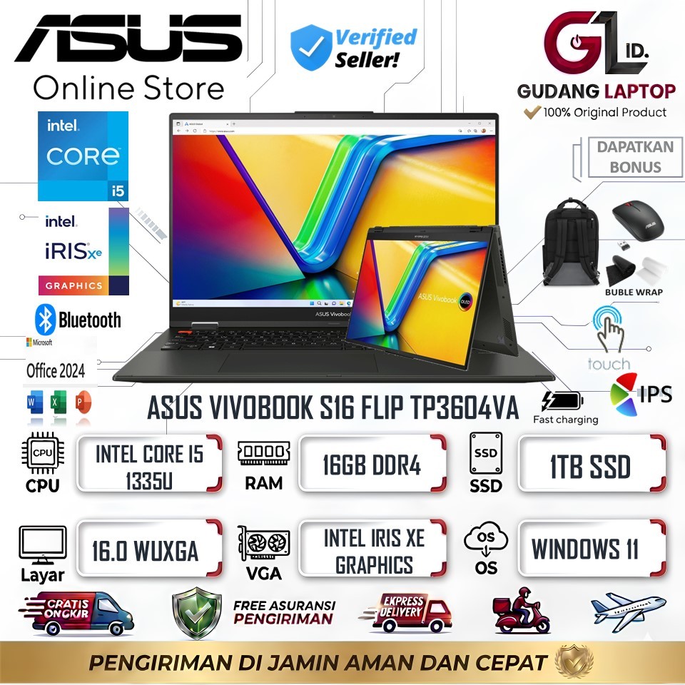 Laptop Asus Vivobook S 16 Flip TP3604VA Intel  I5 1335U 16GB 1TB SSD  16.0 Wuxga Ips Touch Win11